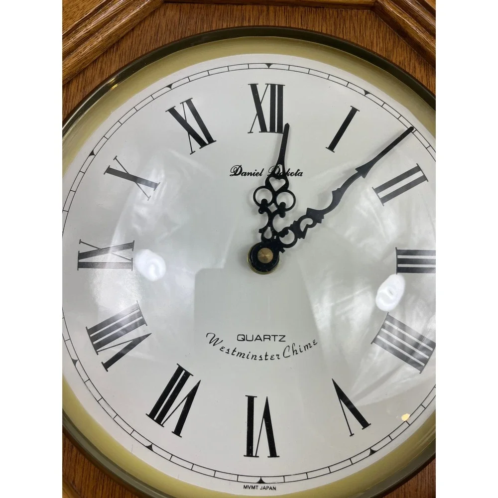 Daniel Dakota Oak Wood Schoolhouse Regulator Wall Clock Westminster Chime Quartz